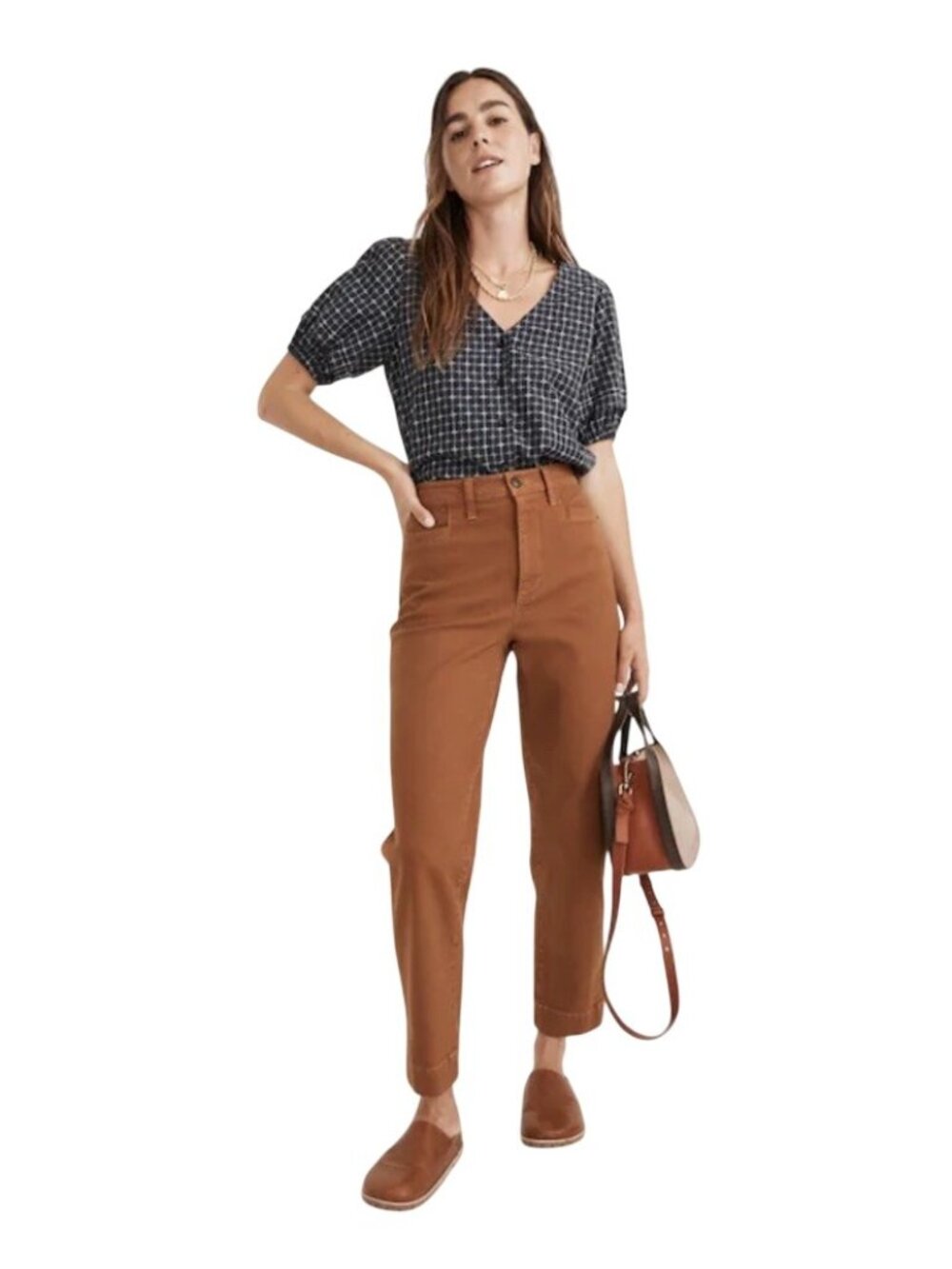 Madewell Slim Emmett Tapered Pants Women 25 Warm Coffee Comfort Stretch High Ris